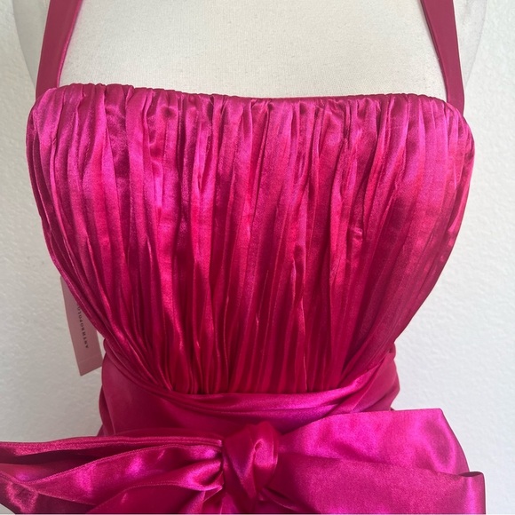 ANTHROPOLOGIE Maeve Pink Satin Mini Bow-Tie Pleated Fit & Flare Dress - Size 8 - Picture 11 of 16